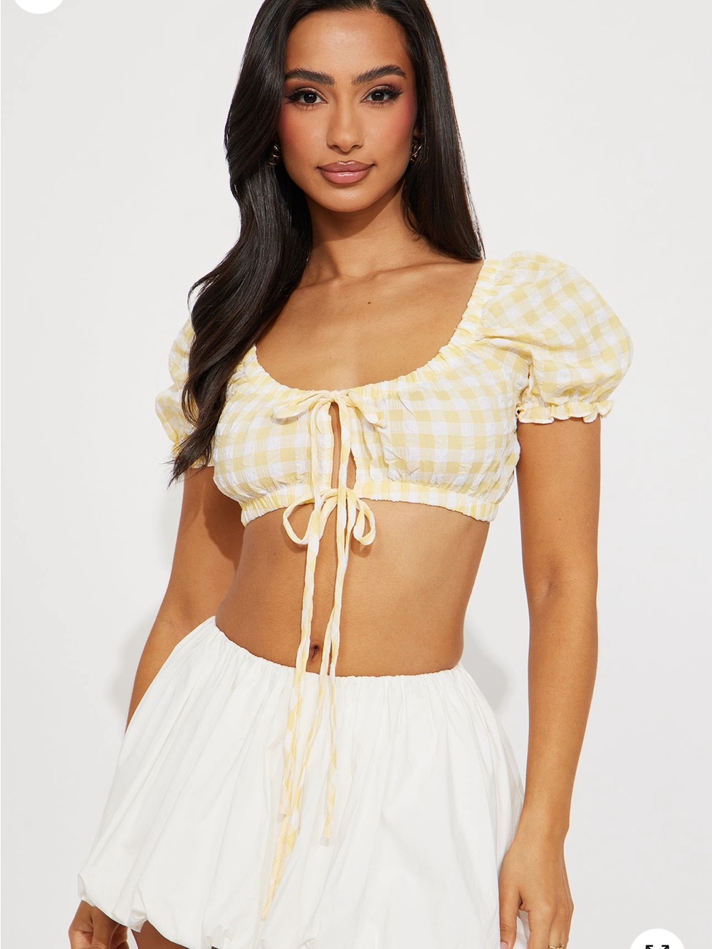 Fashion Nova Yellow Gingham Tie-Front Crop Top